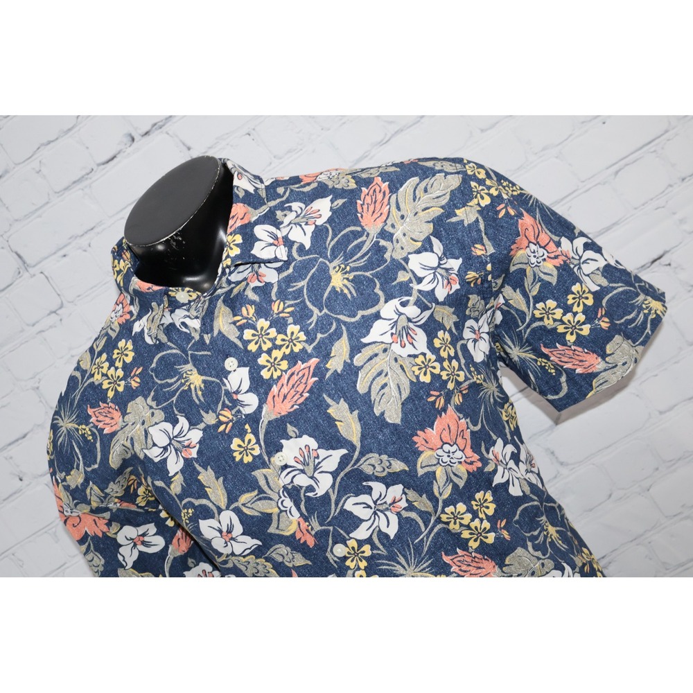 Express Hawaiian Button Up Mens XXL 2XLT Blue Floral Short Sleeve Cotton Tall